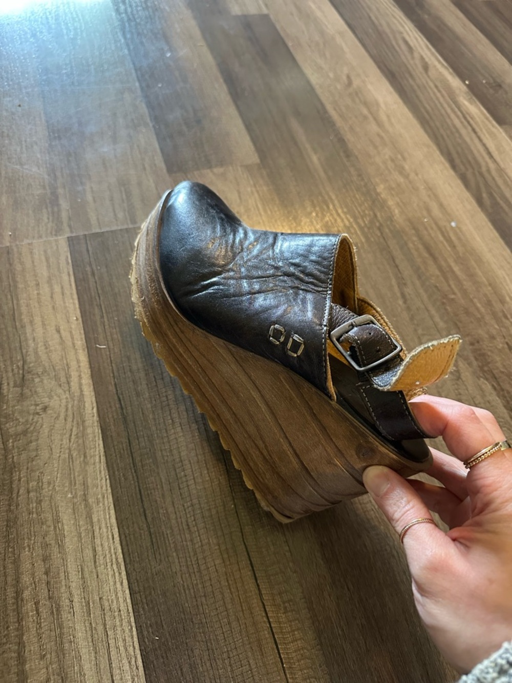 Bed Stu-Black Leather Women's Mule Clogs with Ankle Strap - Picture 4 of 7